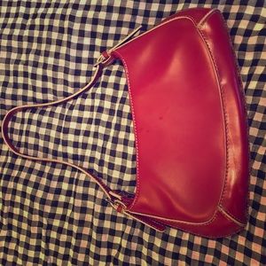 Red mini purse. Cute white contrast piping